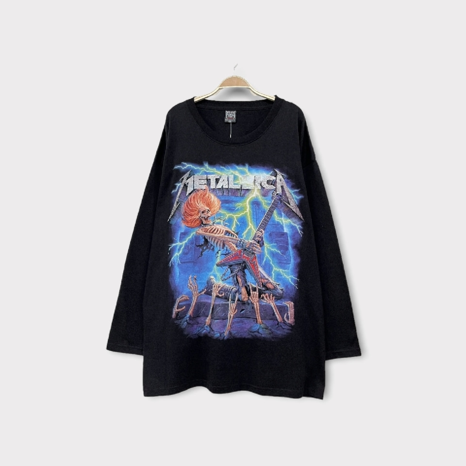 [새상품] ROCKVOLUTION 빈티지 모티브 양면 프린트 오버 슬리브 티셔츠공용 OVER M - REGULAR XL